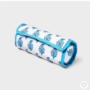 Roberta Roller Rabbit White Floral Roll-Up Pencil Case with Blue Trim